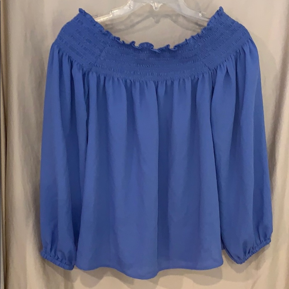 ann taylor light blue off the shoulder top